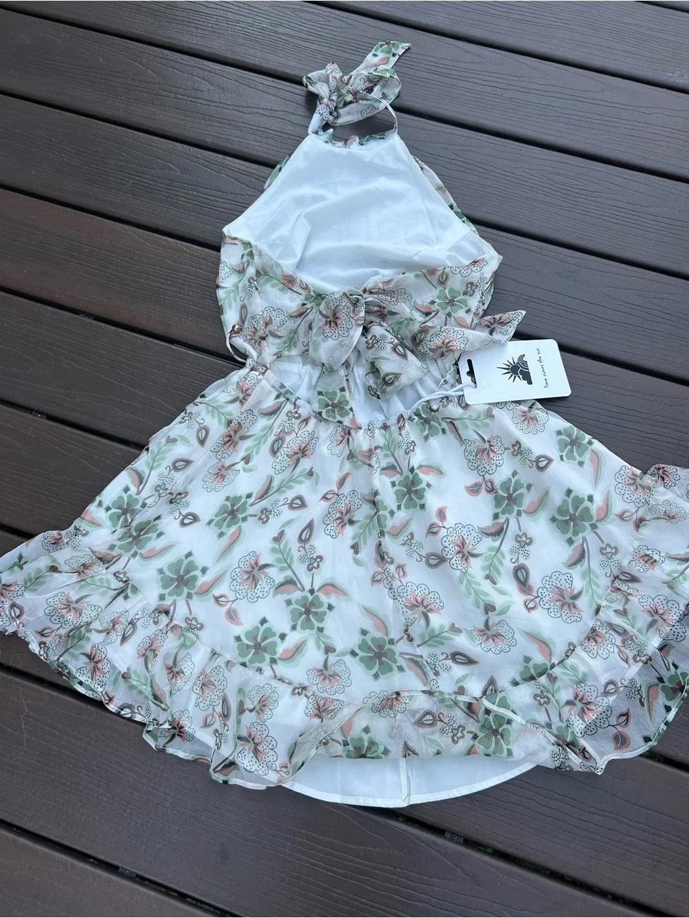 Strapless Floral Sundress in Sage Green & Cream